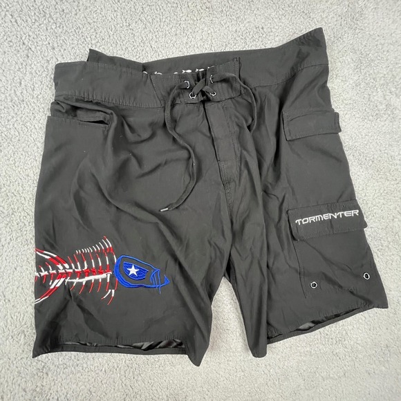 Tormenter Board Shorts Mens 38 Fishing Swim Trunks Fish Skeleton Polyester - Picture 1 of 6